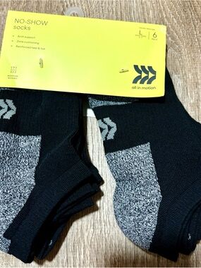 all in motion Black No-Show Athletic Socks with Gray Accents (6-Pack)